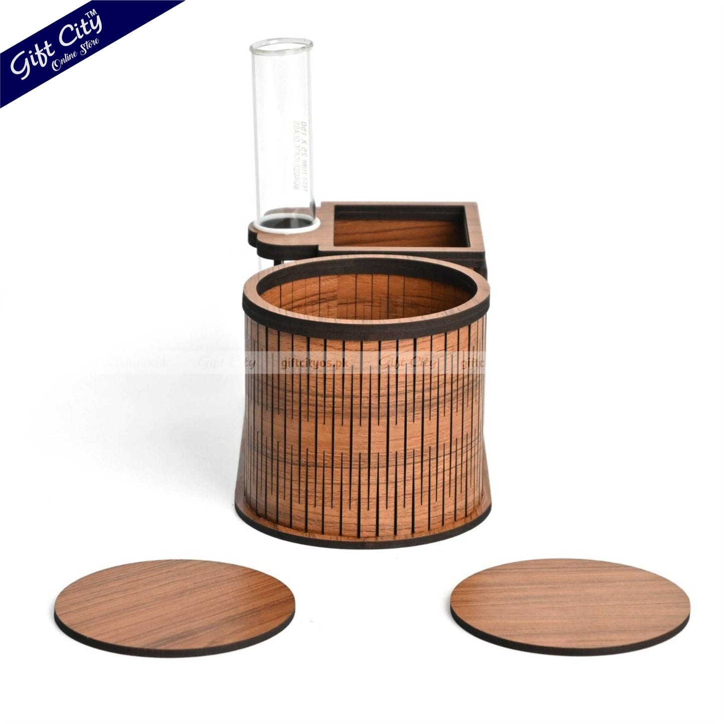 Multifunctional Wooden Desk Organizer – Bottle Holder | Planter | Pen Stand | Customizable