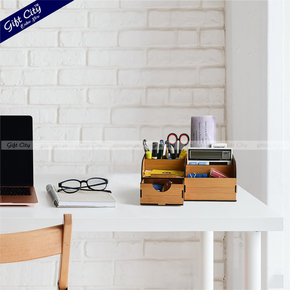 Multi-Functional Wooden Desk Organizer with 9 Sections | Customizable for Logos & Company Names - Gift City Online Store