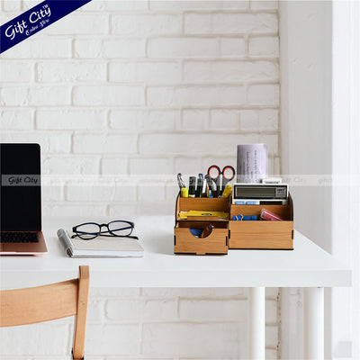 Multi-Functional Wooden Desk Organizer with 9 Sections | Customizable for Logos & Company Names - Gift City Online Store
