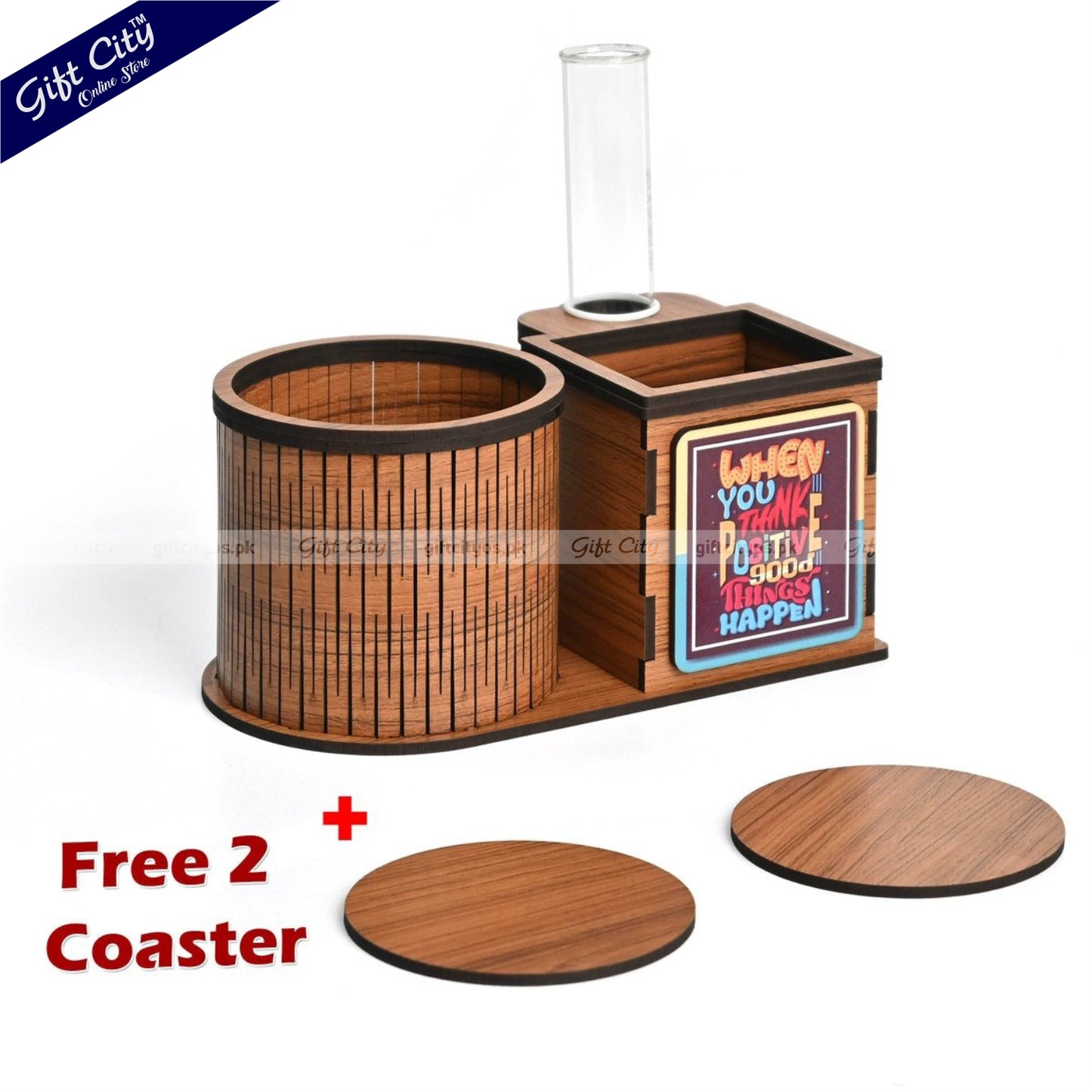 Multifunctional Wooden Desk Organizer – Bottle Holder | Planter | Pen Stand | Customizable