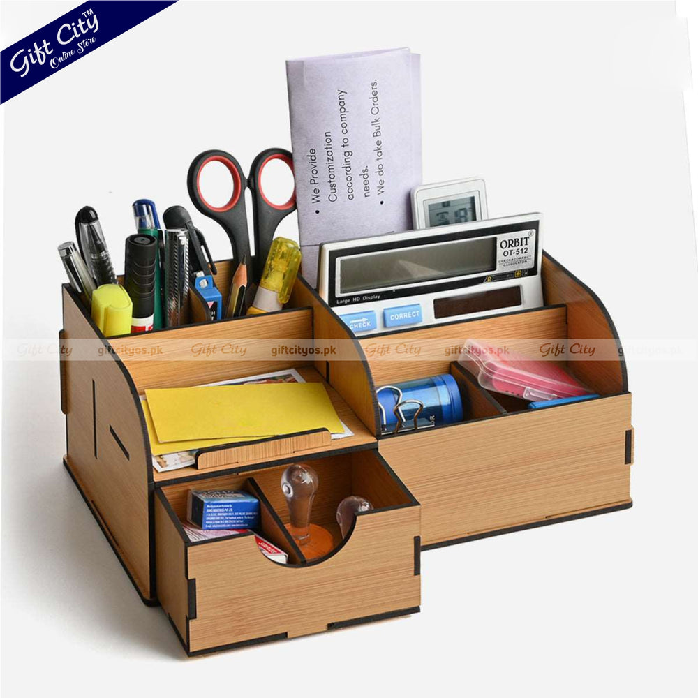 Multi-Functional Wooden Desk Organizer with 9 Sections | Customizable for Logos & Company Names - Gift City Online Store