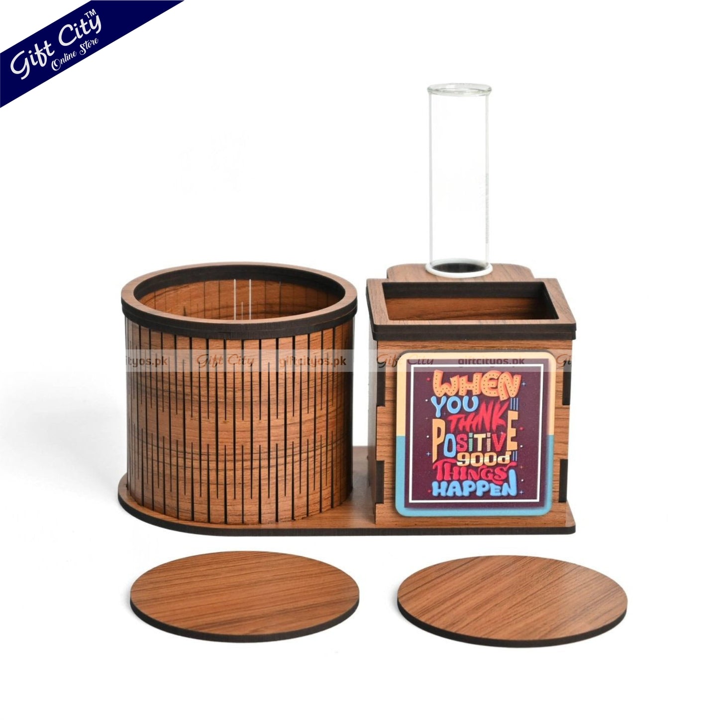 Multifunctional Wooden Desk Organizer – Bottle Holder | Planter | Pen Stand | Customizable