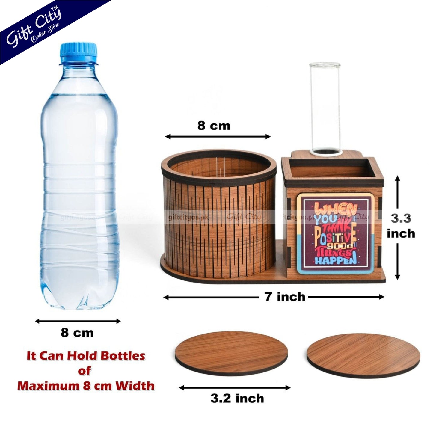 Multifunctional Wooden Desk Organizer – Bottle Holder | Planter | Pen Stand | Customizable