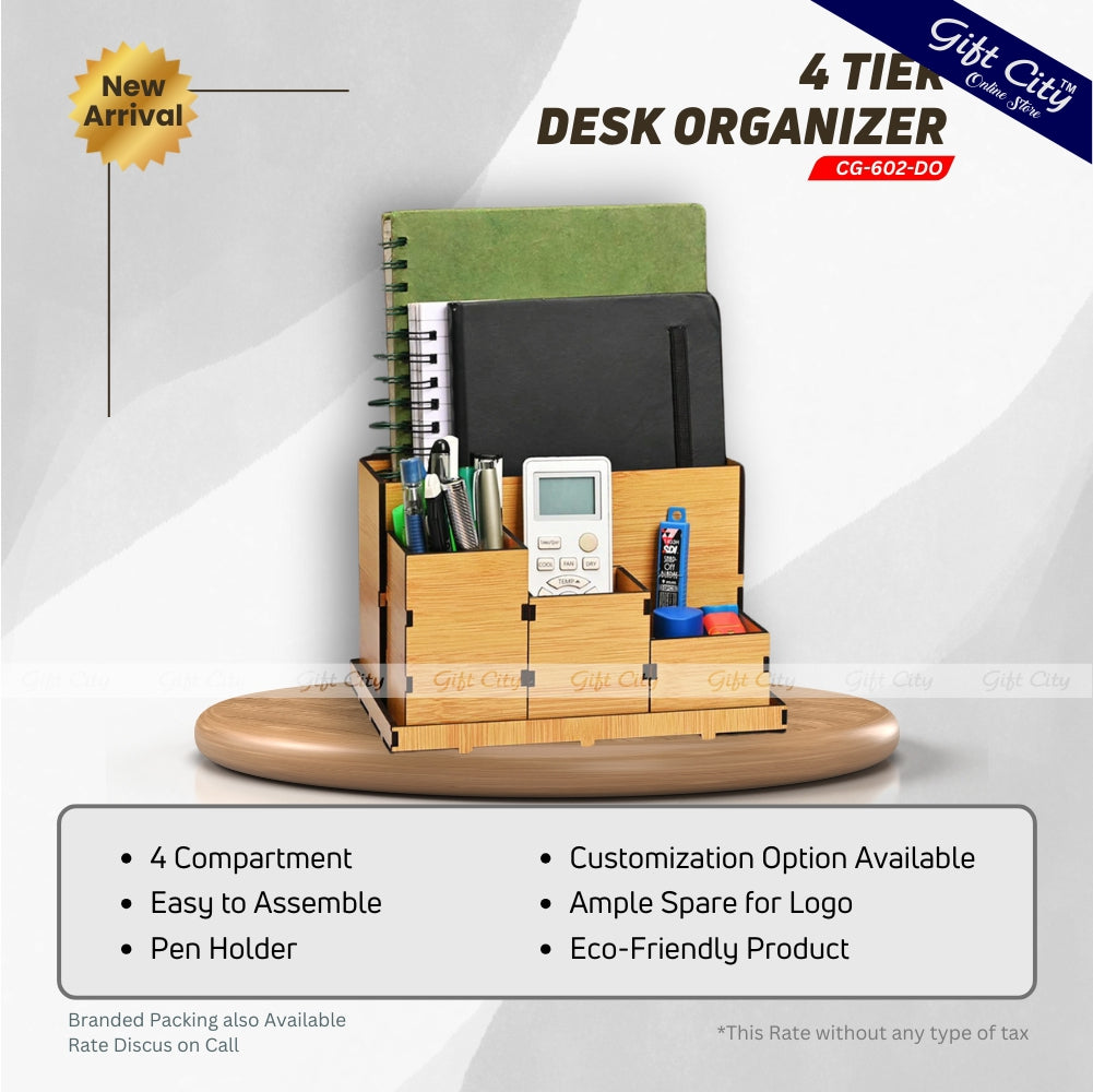 Gift City Presents 4-Compartment Desk Organizer | Multi-Functional Office Organizer | Ideal Corporate Gifts