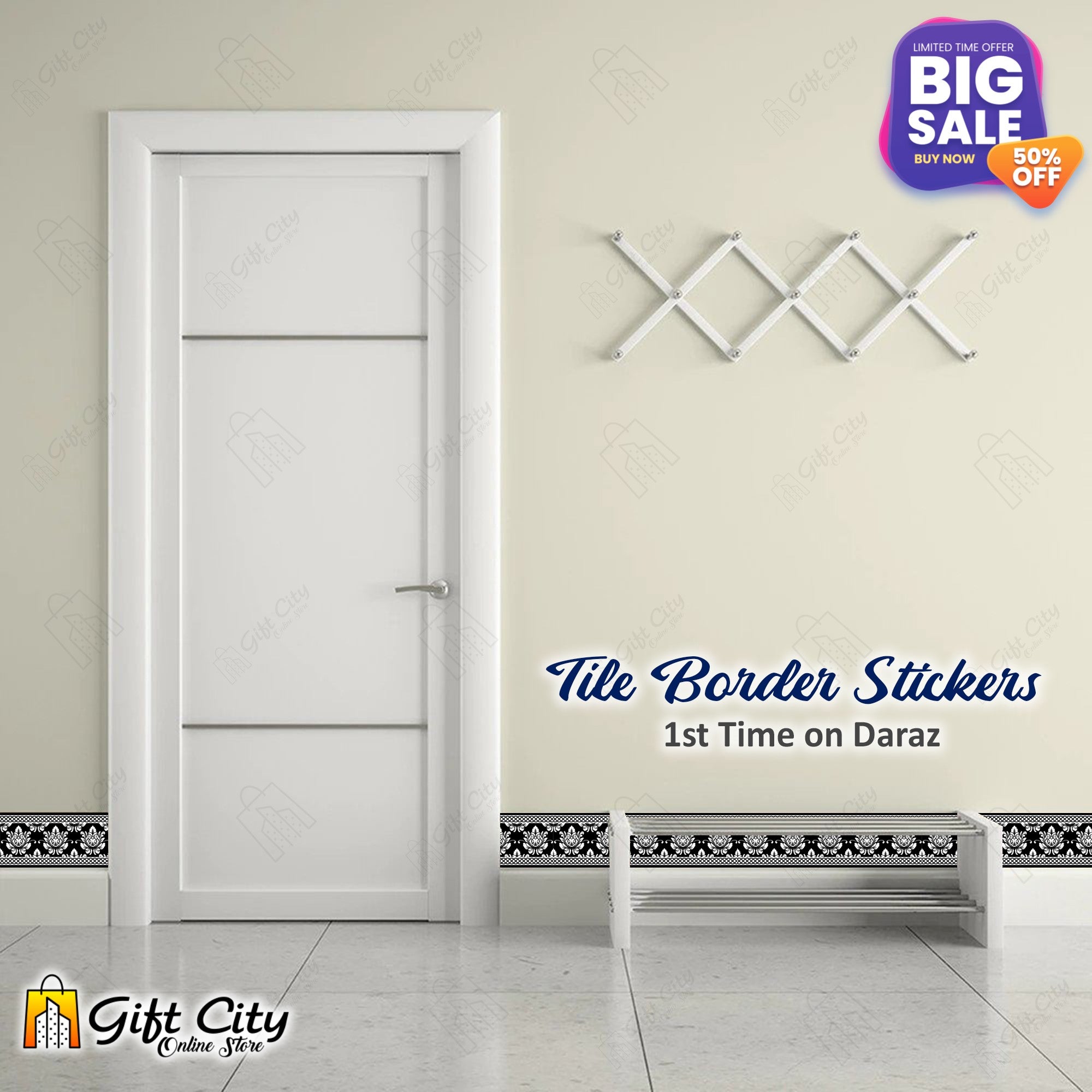 Black and White Pattern Design Tile Border Stickers