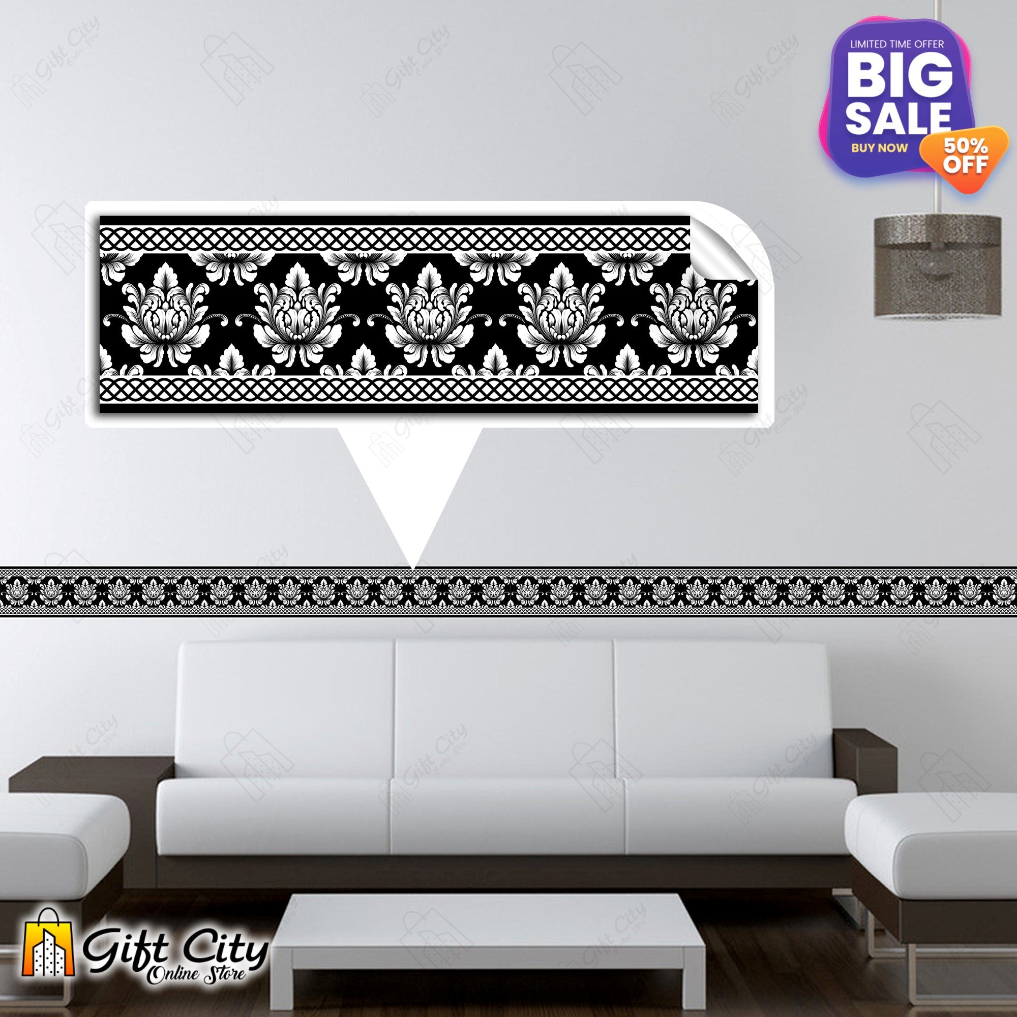 Black and White Pattern Design Tile Border Stickers