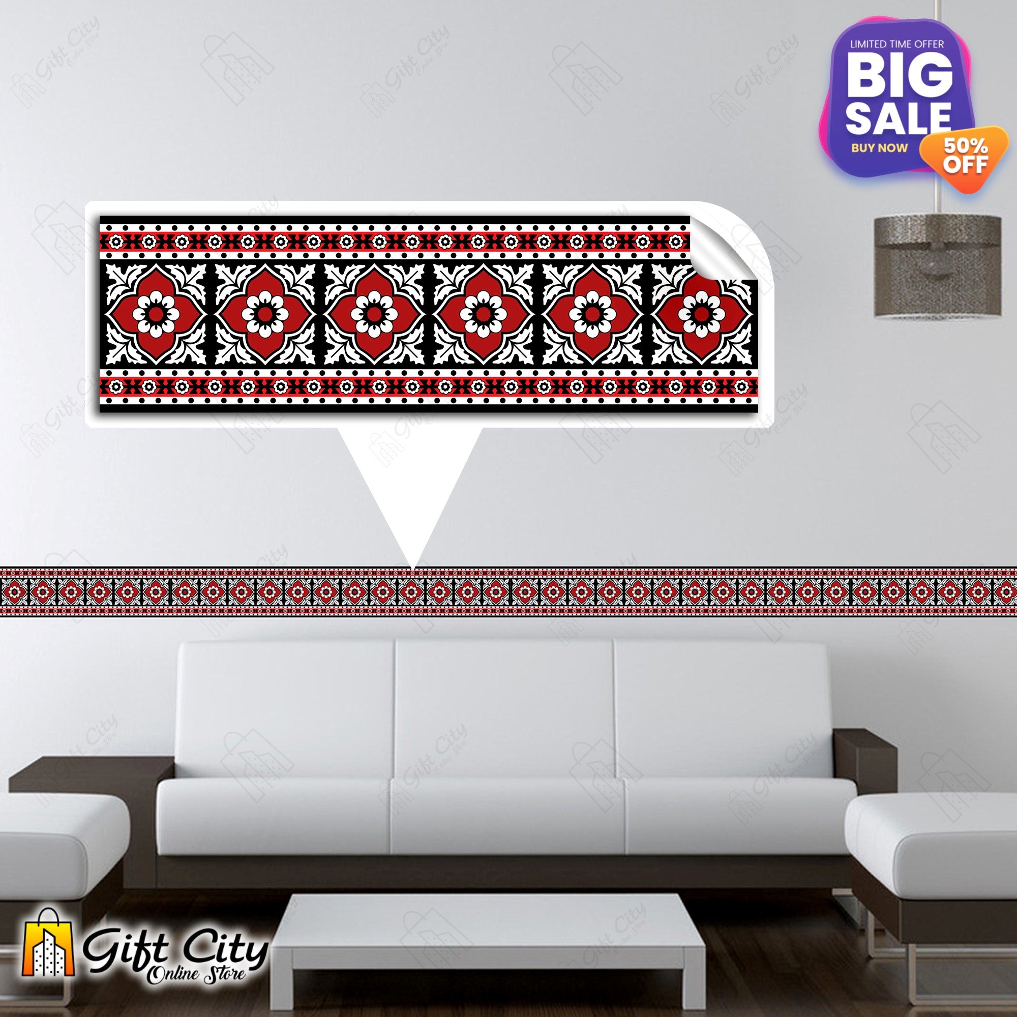 Ajrak Design Wall Decorative Tile Border Stickers 