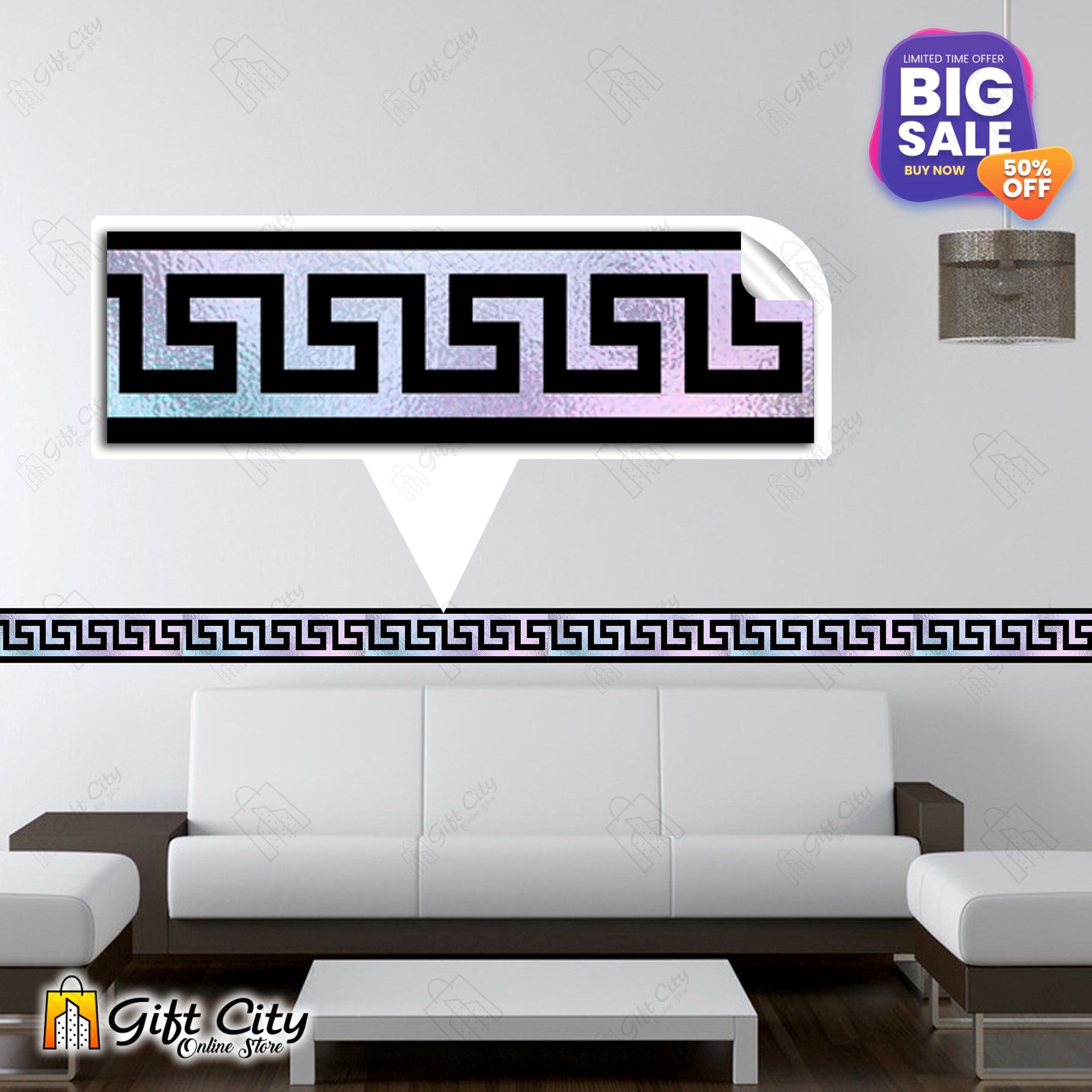 Foil Pani Silver Tile Border Stickers