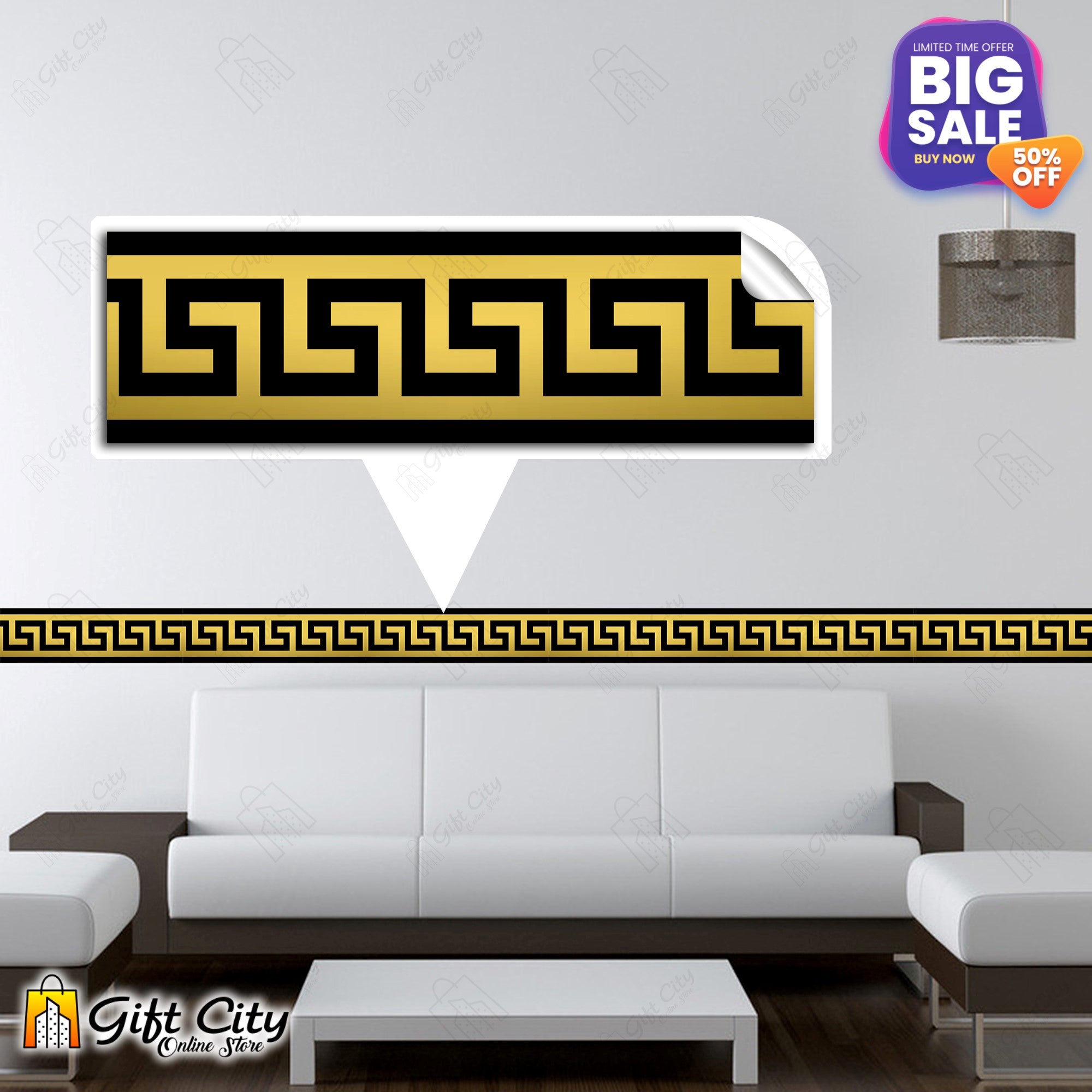 Self Adhesive Golden Tile Border Stickers