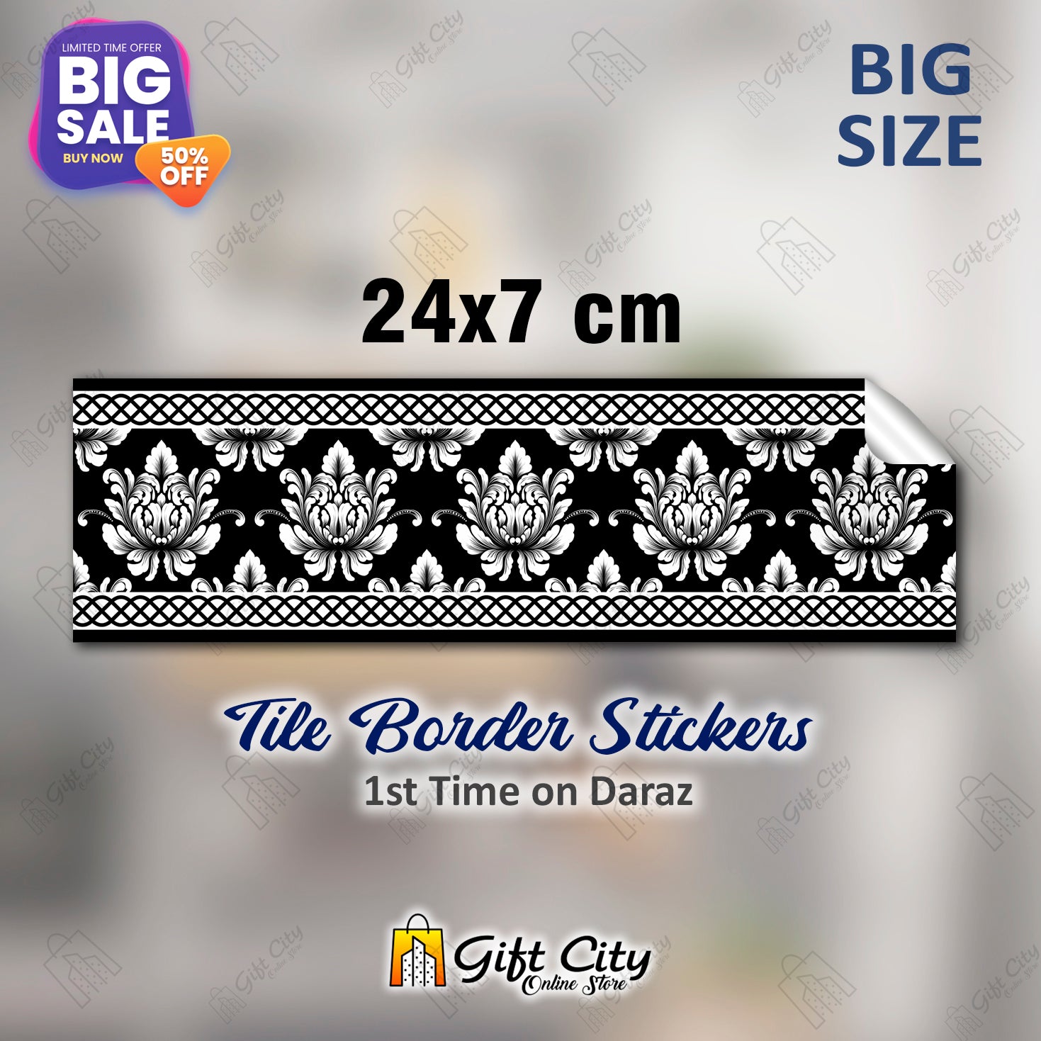 Black and White Pattern Design Tile Border Stickers