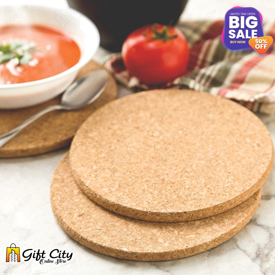 Kitchen Item Round Plain Cork Tea Coaster Heat Insulation Non-Slip Tableware