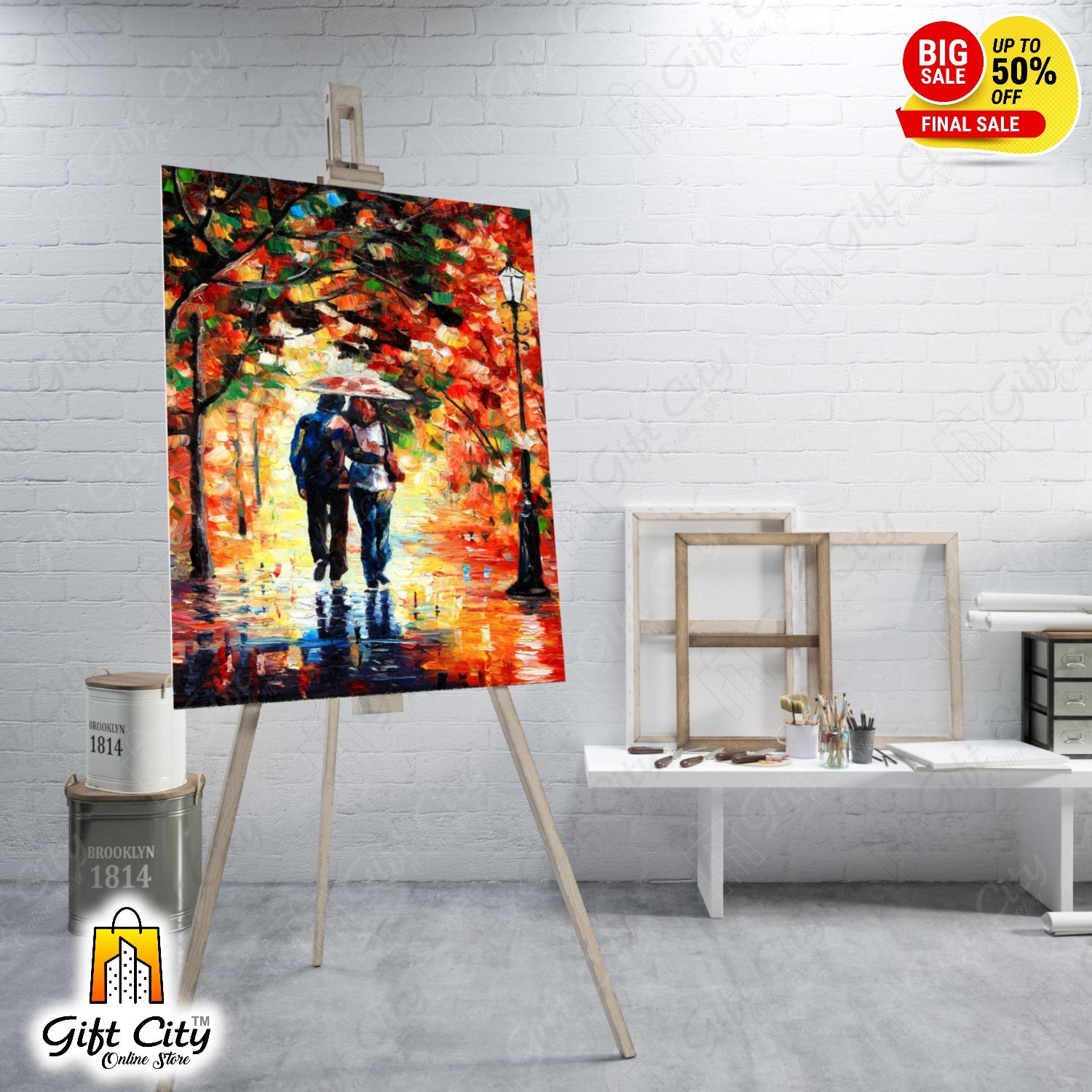 Romantic Couple Palette Knife Canvas Painting