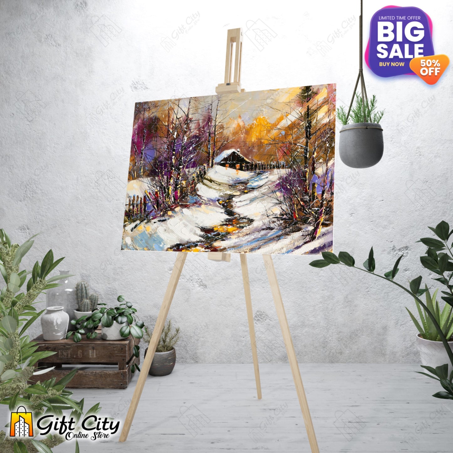 Winter Snow Falling in Jungle Canvas Painting