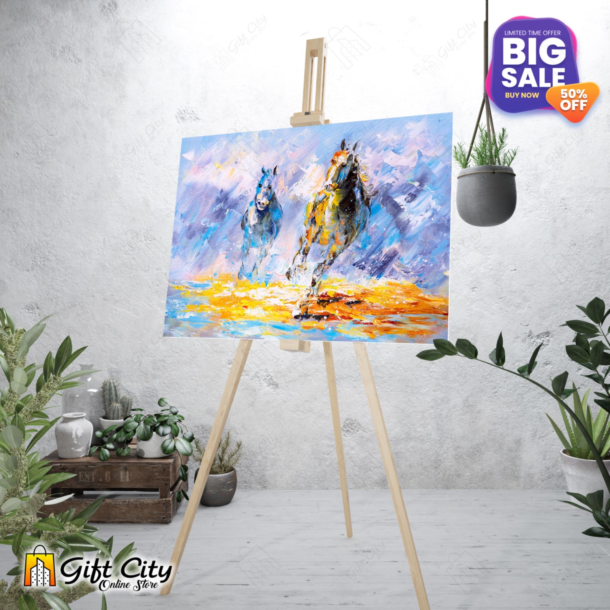 Running Horses Canvas Painting 