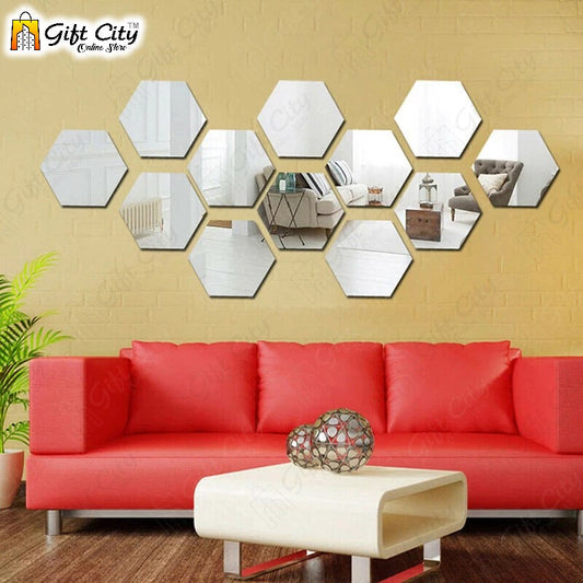 Silver Acrylic Hexagon Mirror Wall Art for Home & Office