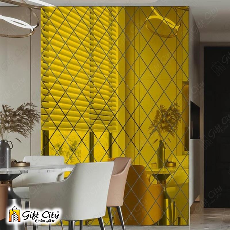 3D Rhombus Triangle Golden Acrylic Mirror Wall Art Stickers - Gift City