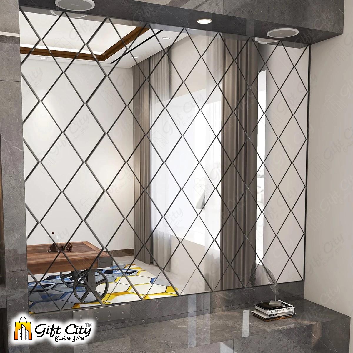 3D Rhombus Triangle Golden Acrylic Mirror Wall Art Stickers - Gift City - Gift City Online Store