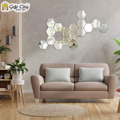 Silver Acrylic Hexagon Mirror Wall Art for Home & Office