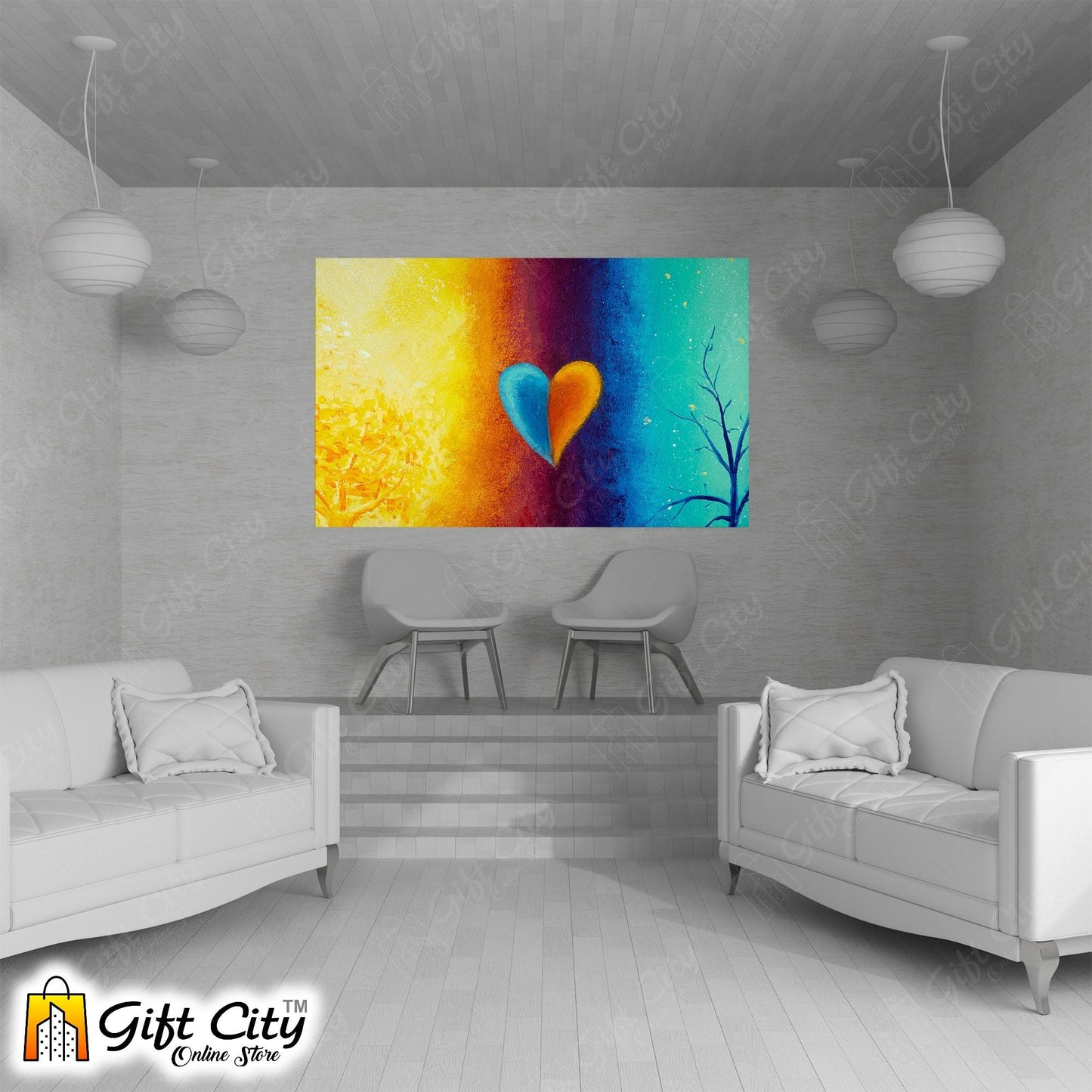 Colorful Heart Abstract Art Canvas Painting Digital Art for Home Décor - Gift City