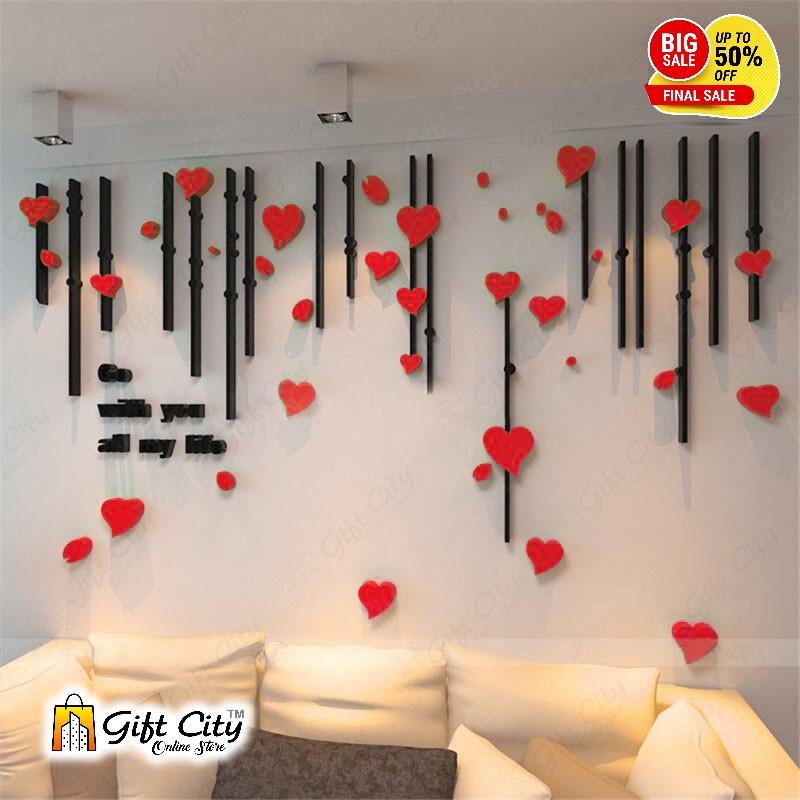 Red and Black Wooden Falling Hearts Wall Art