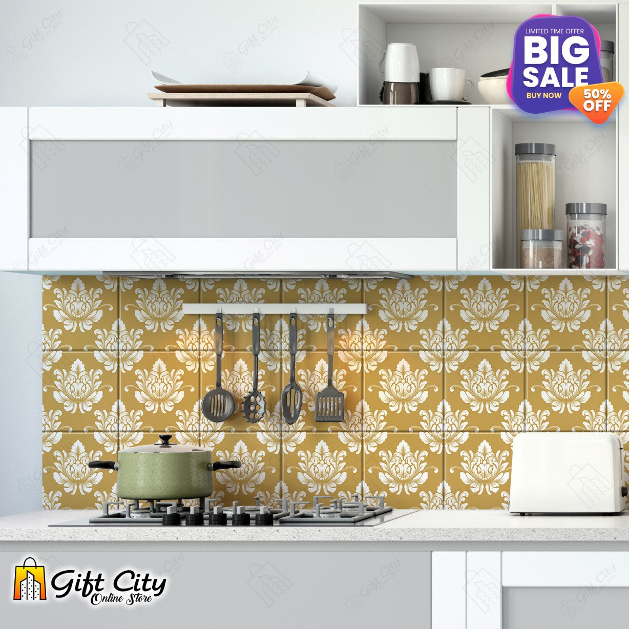 Golden Pattern Design Wall Decorative Self Adhesive Tile Stickers