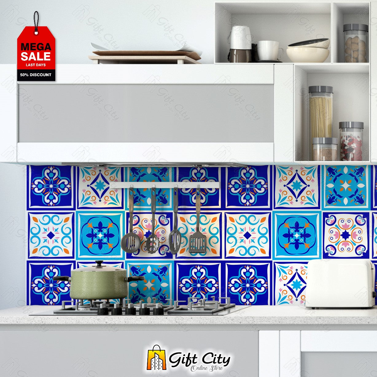  Blue Pattern Design Wall Decorative Tile Stickers