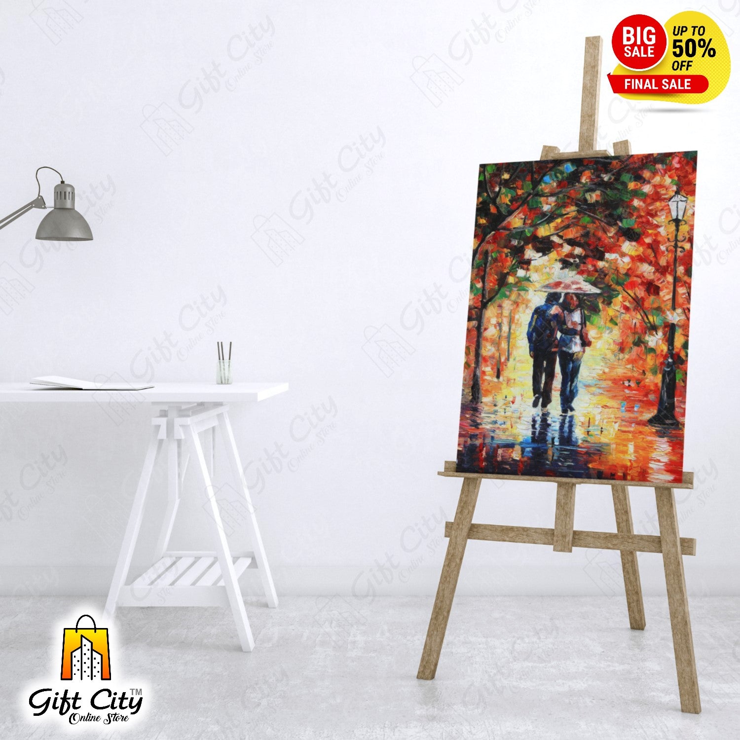 Romantic Couple Palette Knife Canvas Painting