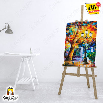 Street Light & Tree Romantic Aura Palette Knife Oil Painting