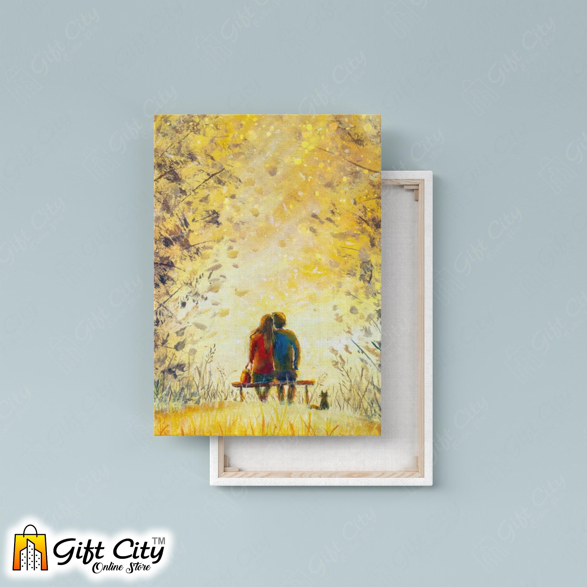 Couple In Park Palette Knife Art Canvas Painting 