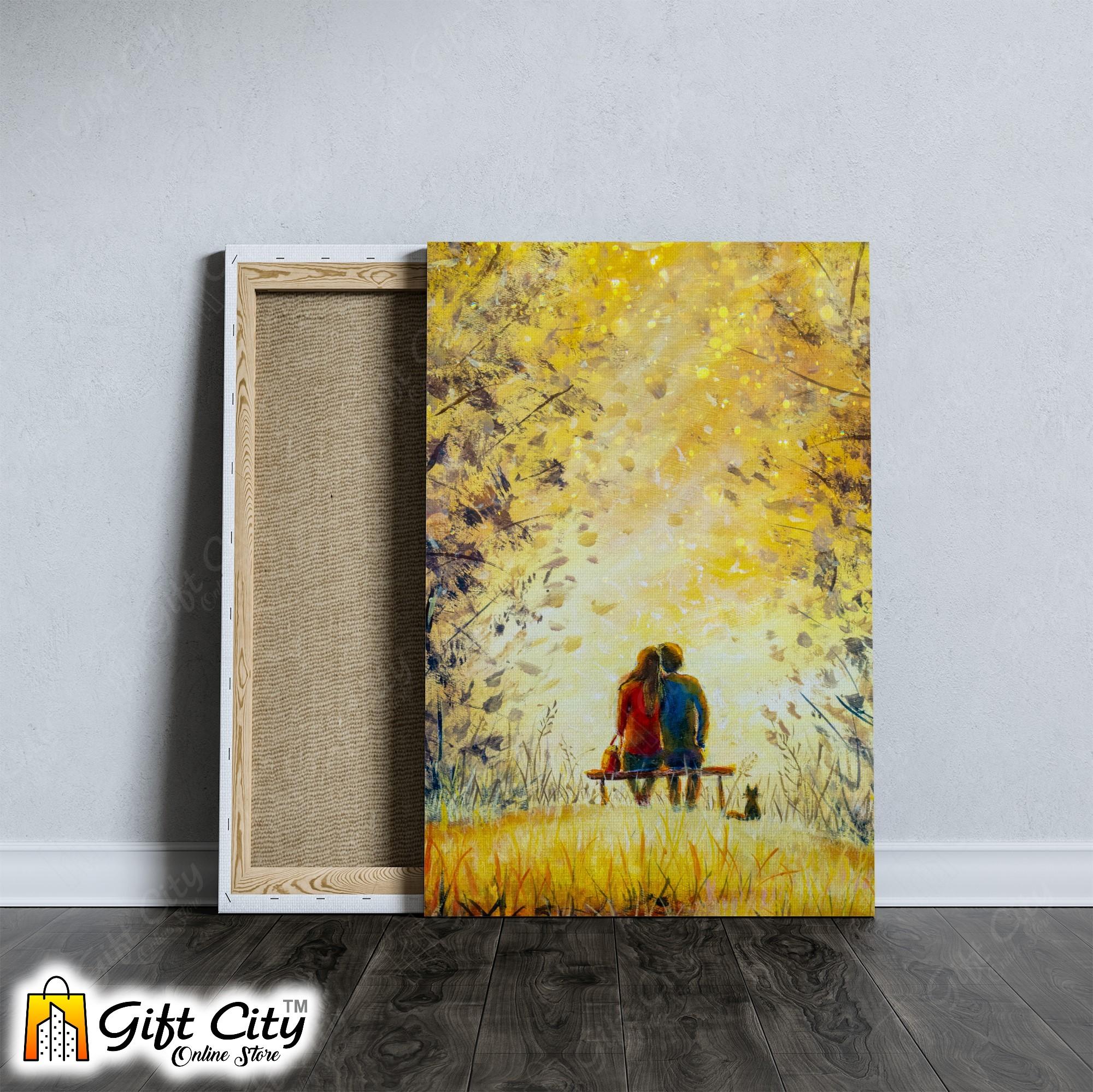 Couple In Park Palette Knife Art Canvas Painting 