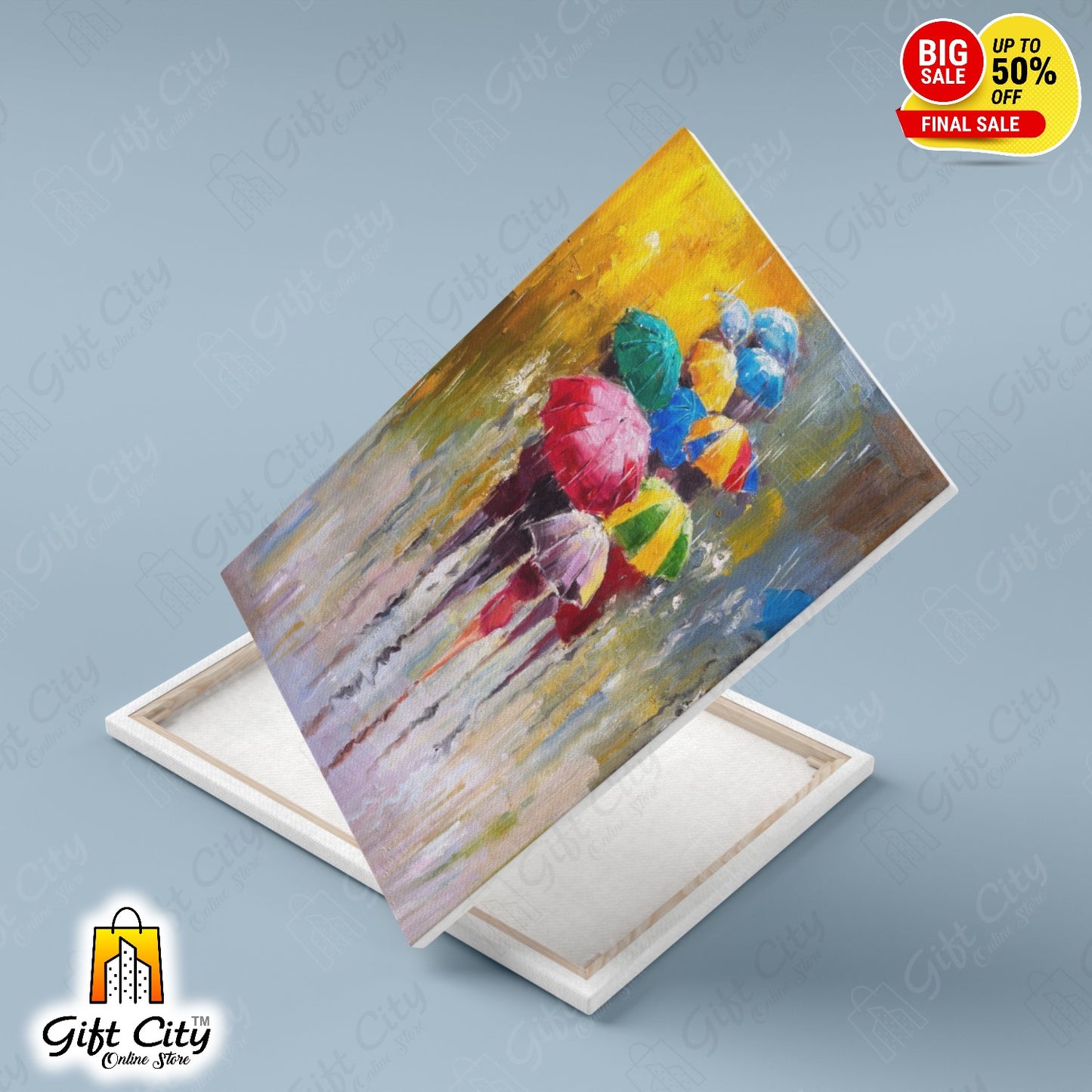 People With Umbrellas In Rain Canvas Painting with Frame Wall for Home Decor