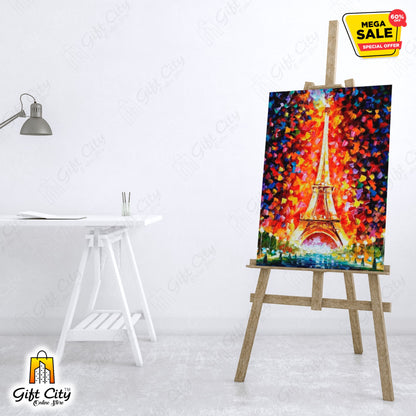 Paris Eiffel Tower Lighted Palette Knife Oil Painting