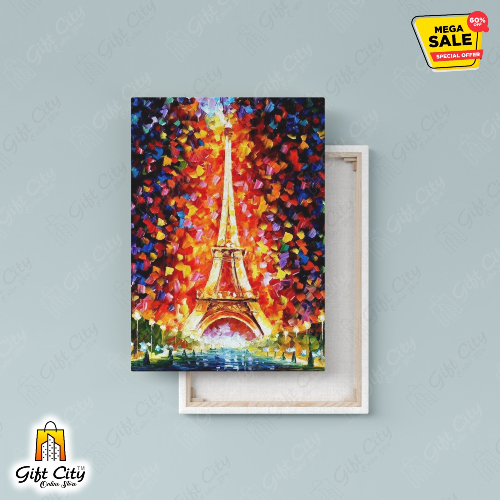 Paris Eiffel Tower Lighted Palette Knife Oil Painting