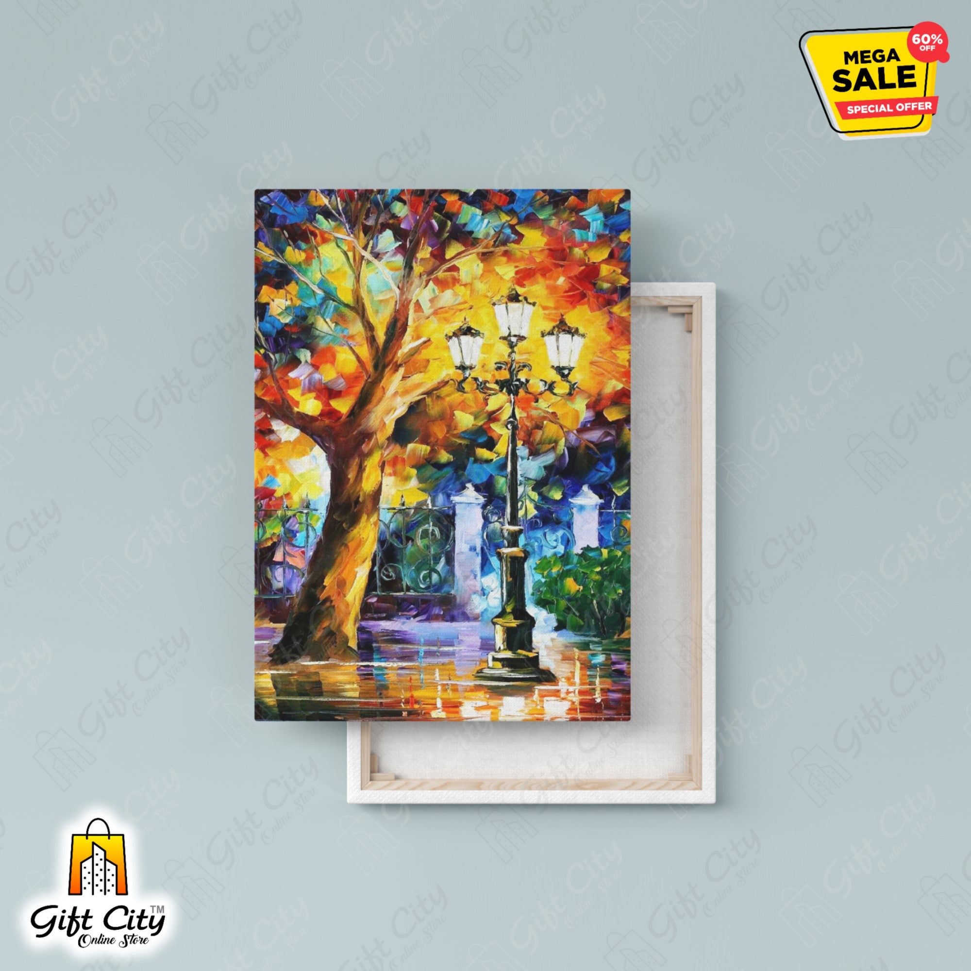 Street Light & Tree Romantic Aura Palette Knife Oil Painting