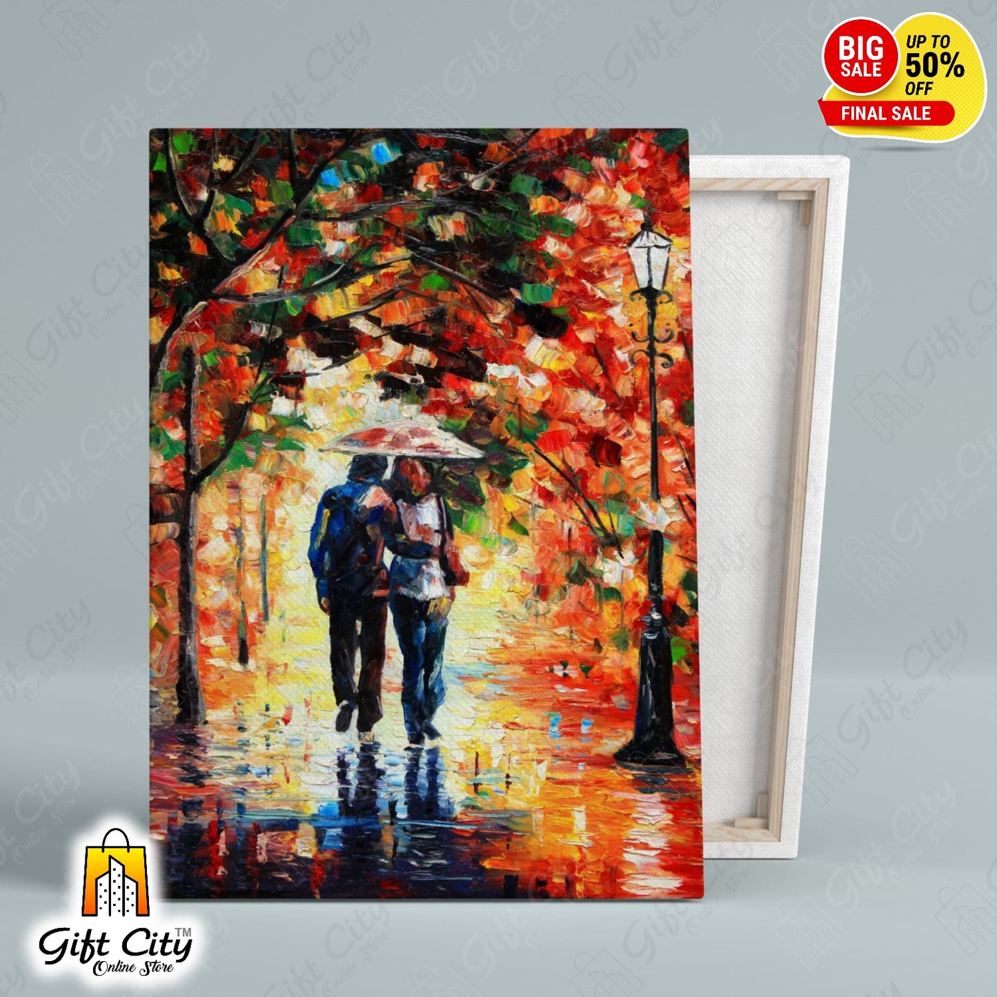 Romantic Couple Palette Knife Canvas Painting