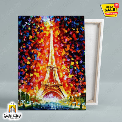 Paris Eiffel Tower Lighted Palette Knife Oil Painting