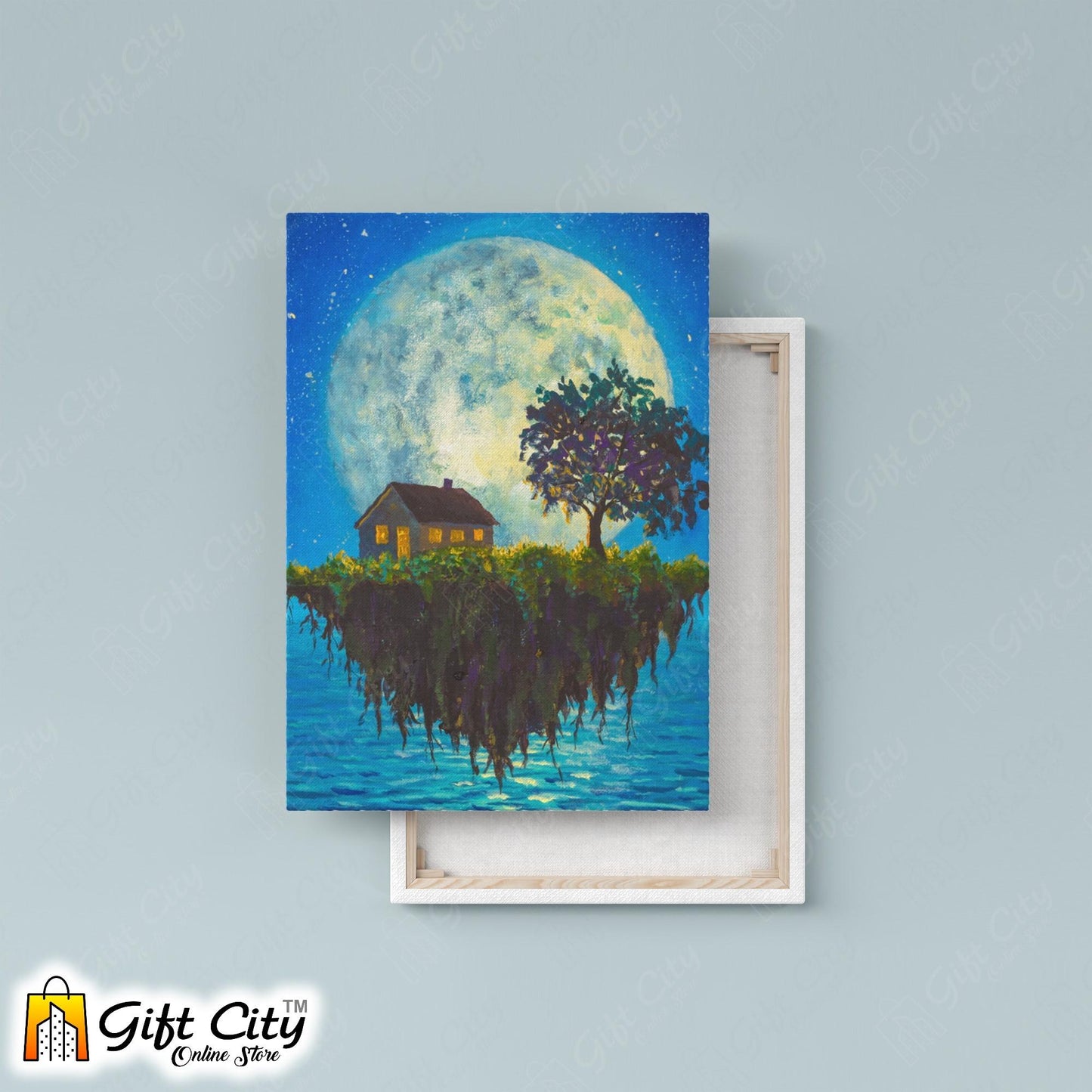 Flying Island Front Of Moon Art Canvas Painting Digital Art for Home Décor