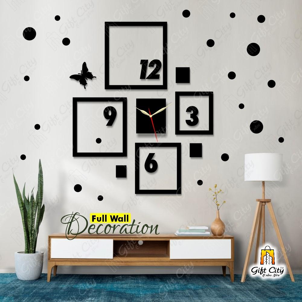 Squares with Butterflies Wooden Wall Clock 