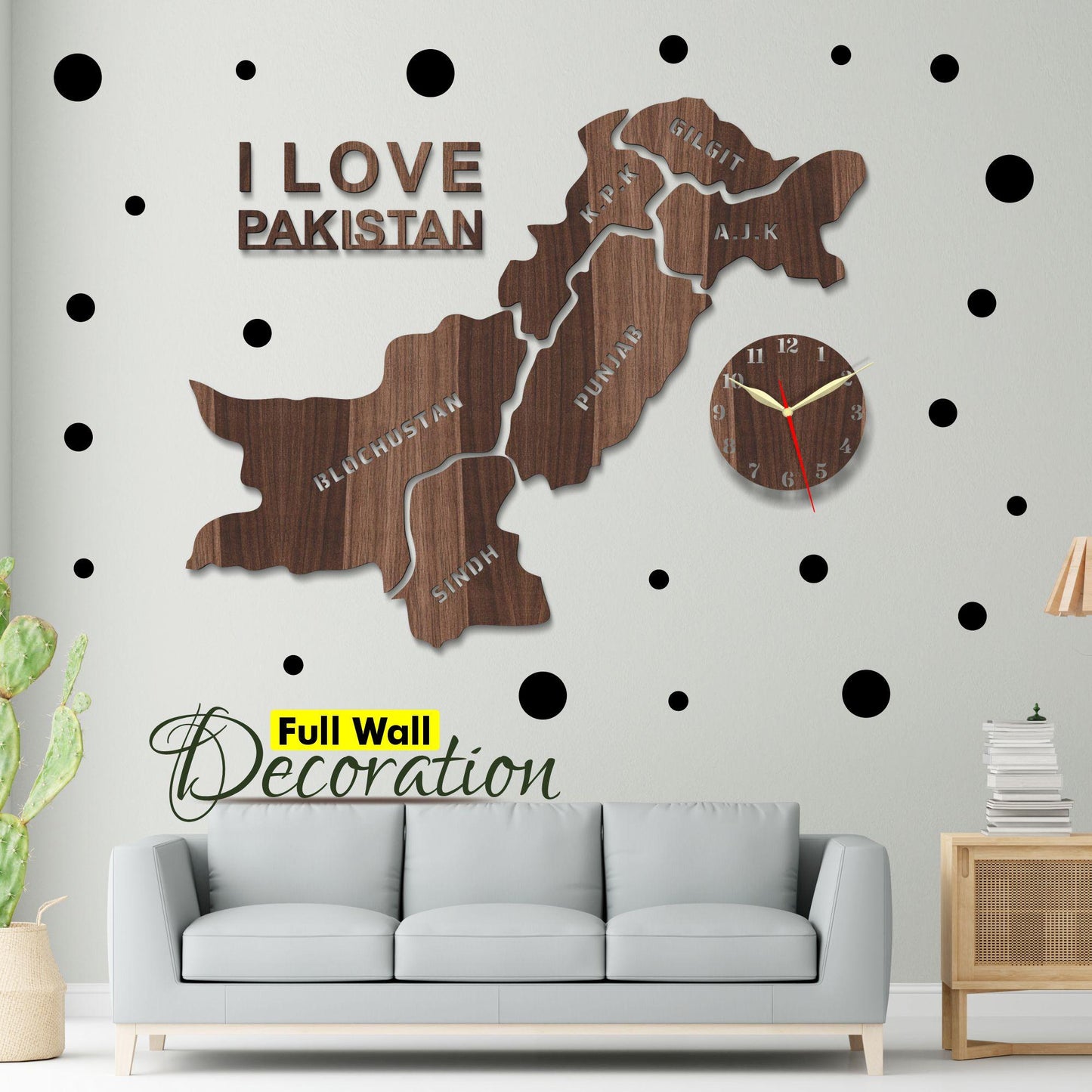 I Love Pakistan Map Wooden Wall Clock 