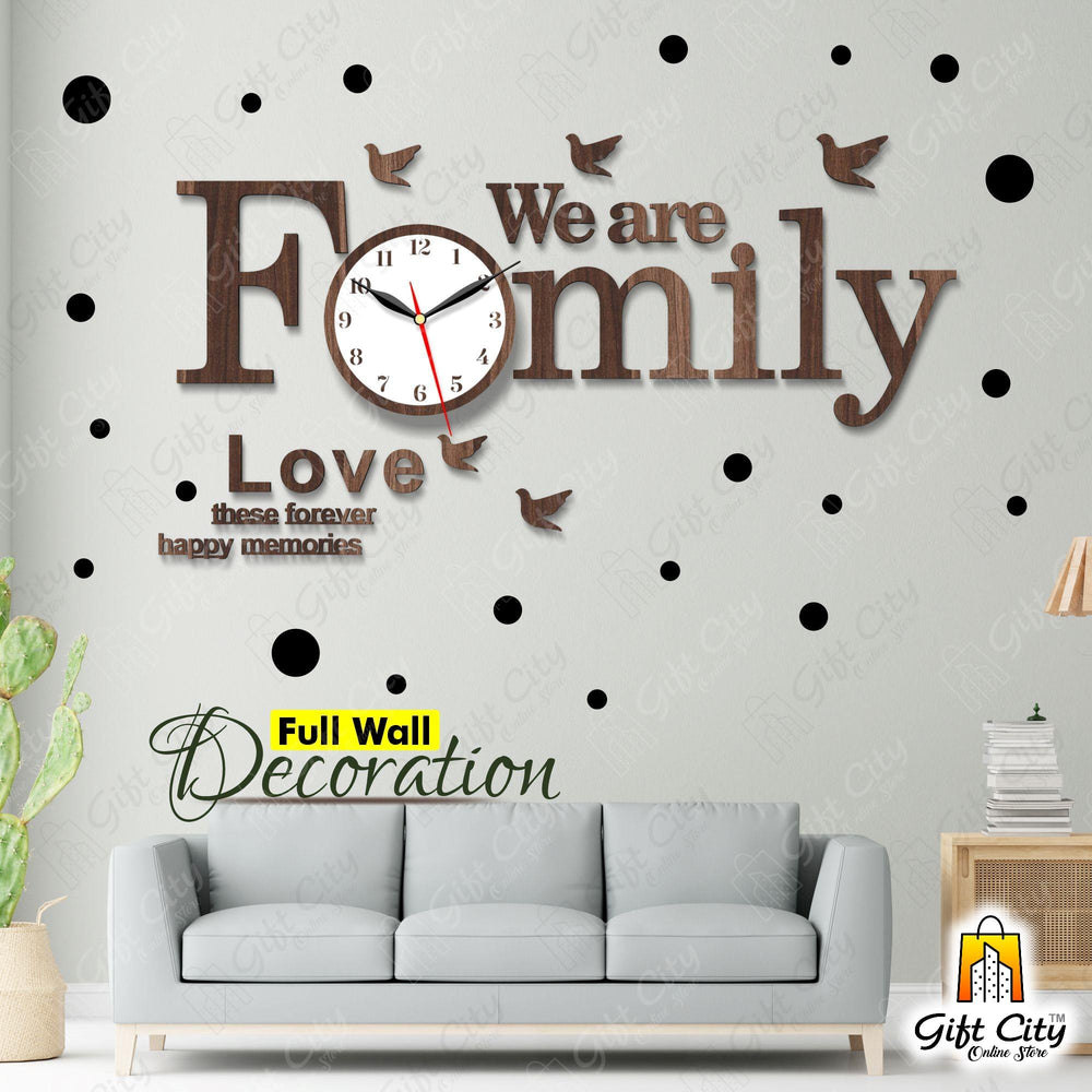 Family Wooden Wall Clock with Polka Stickers