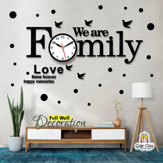 Family Wooden Wall Clock with Polka Stickers