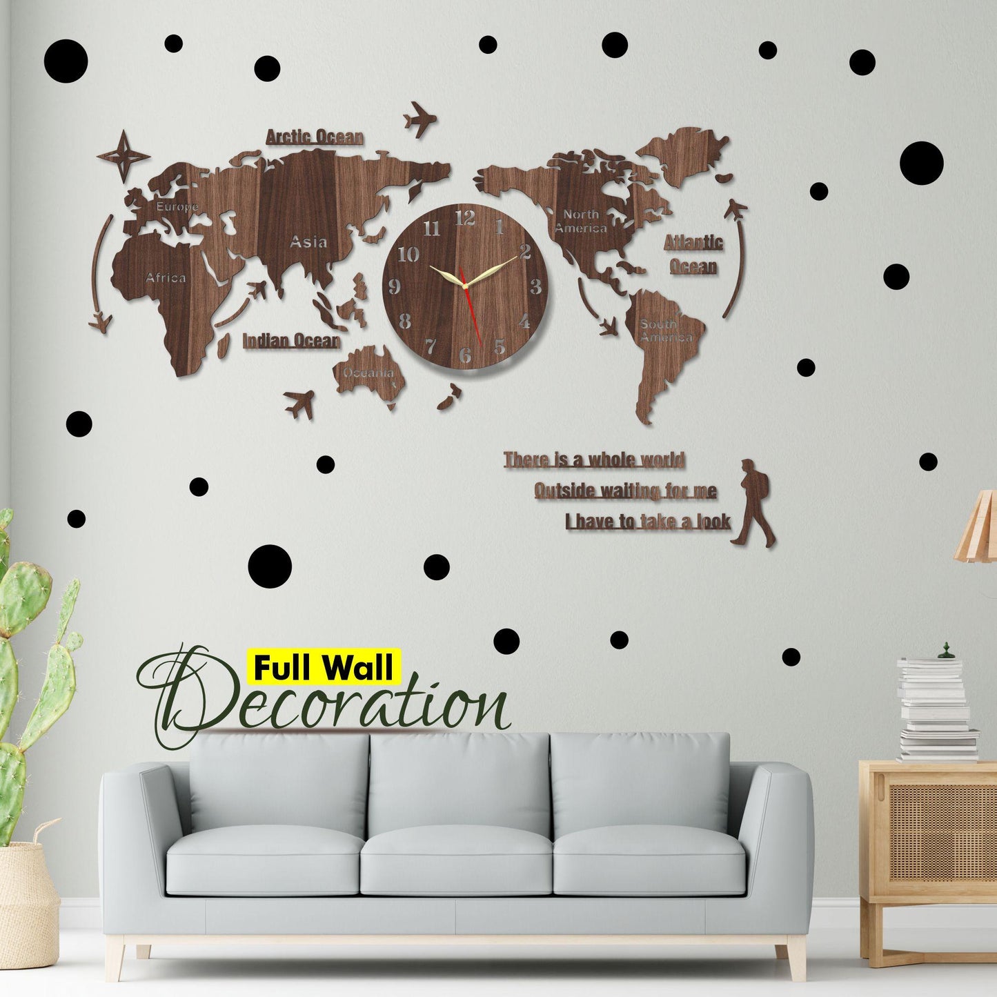 World Map Big Size Wall Clock