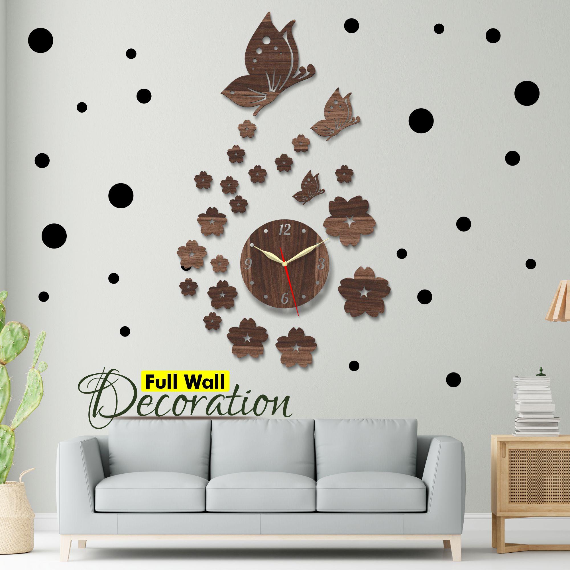 Flower with Butterflies Wooden Wall Clock 