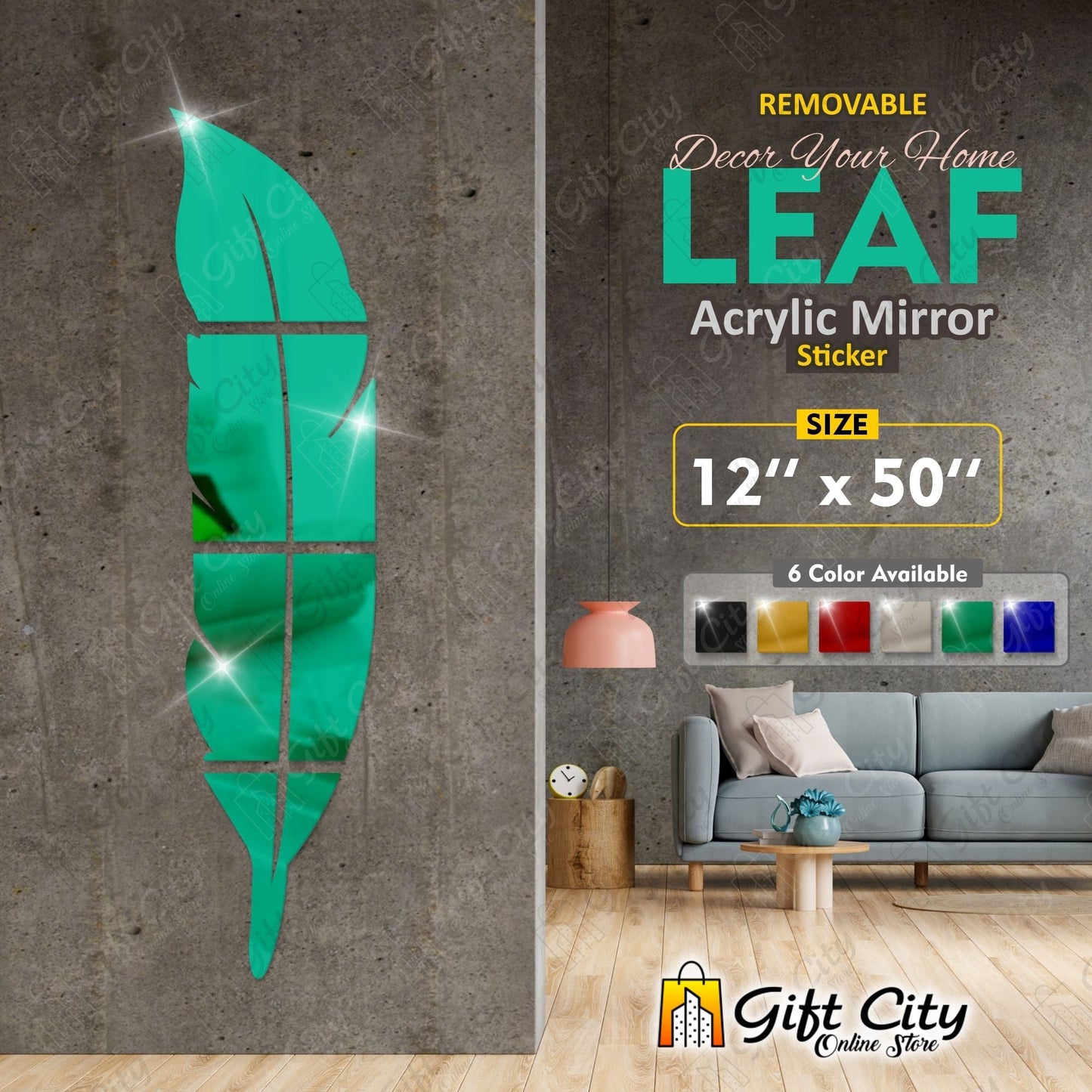 3D Self Adhesive Leaf Acrylic Mirror Wall Art - Gift City Gift City green 