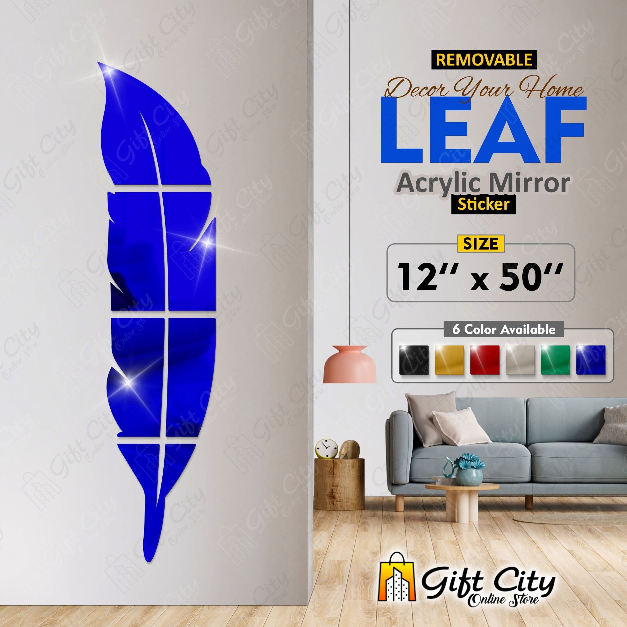 3D Self Adhesive Leaf Acrylic Mirror Wall Art 