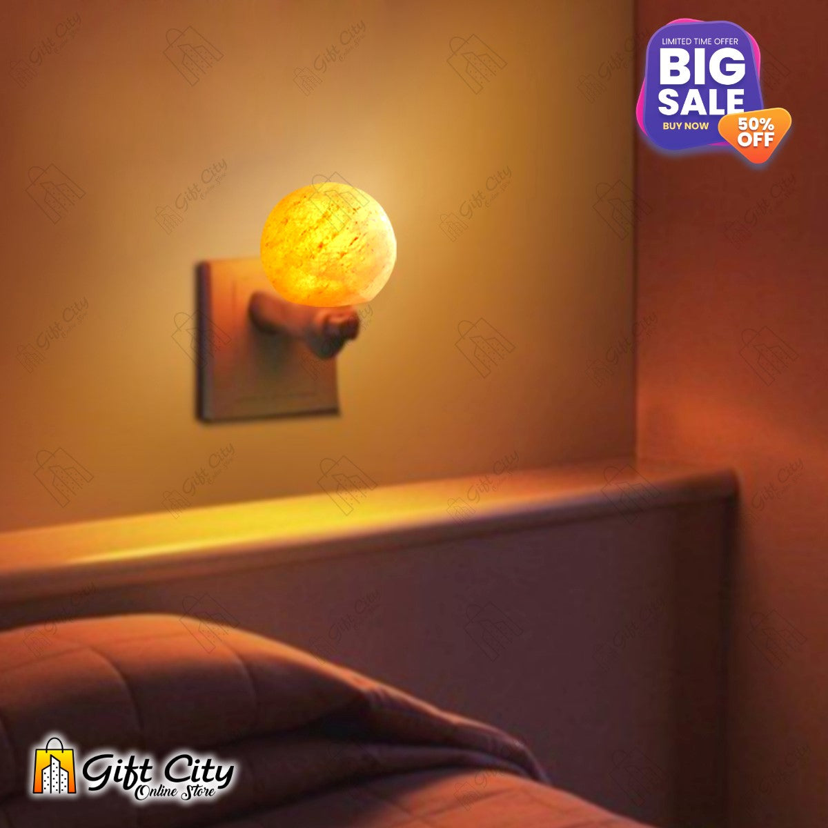 Air Purifying Ball Shape Crafted Himalayan Salt Night Light Lamp with Socket 