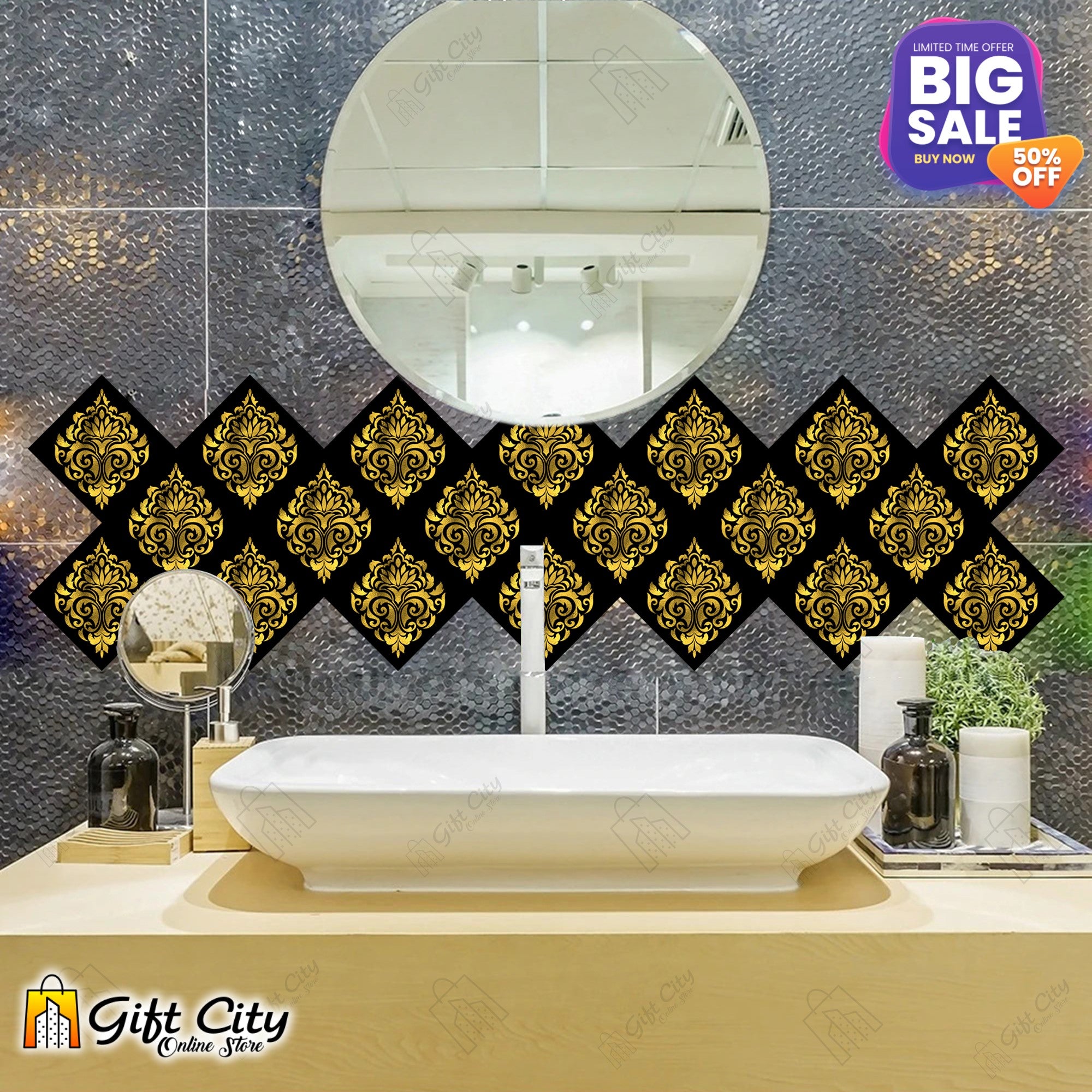  Golden Foil Self Adhesive Kitchen Tile Stickers