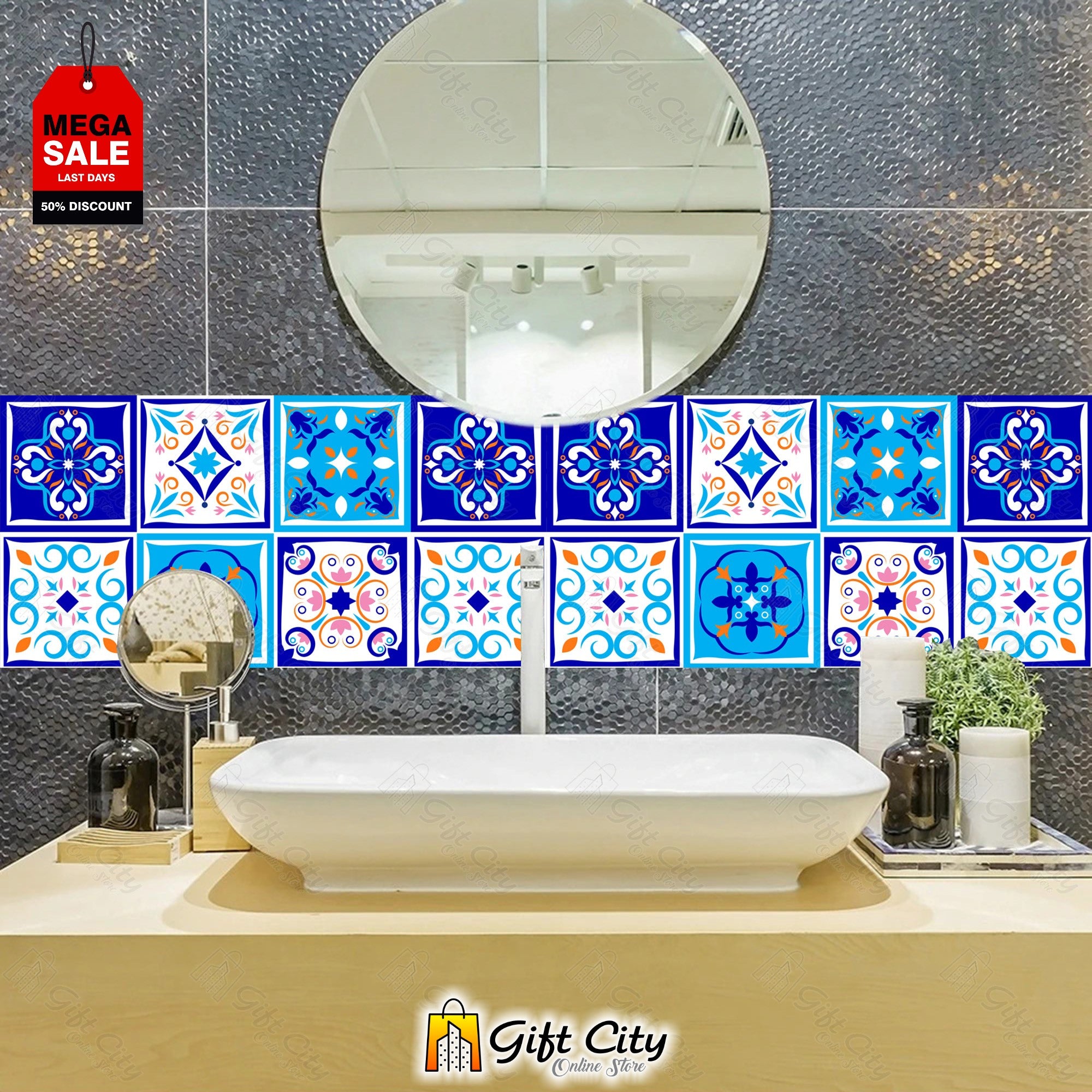  Blue Pattern Design Wall Decorative Tile Stickers