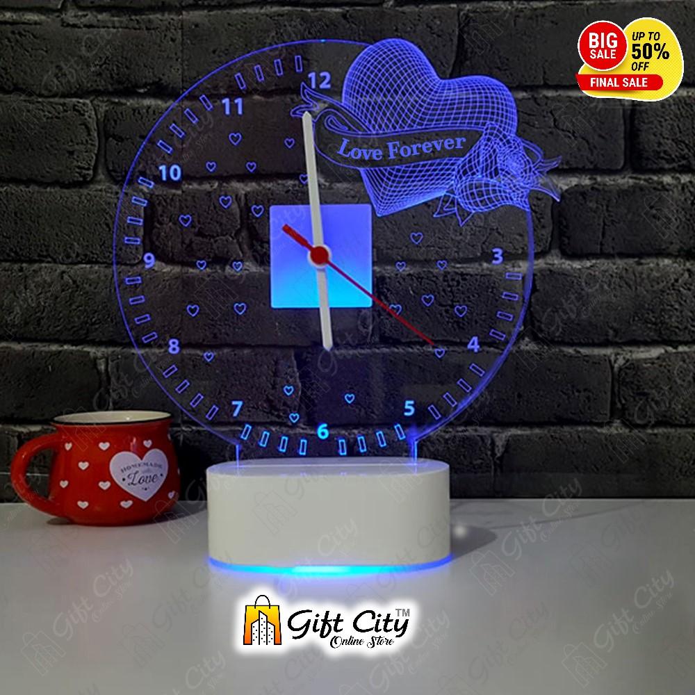 Customizable 3 Color 3D Acrylic Romantic Night Led Table Clock Lamp ...