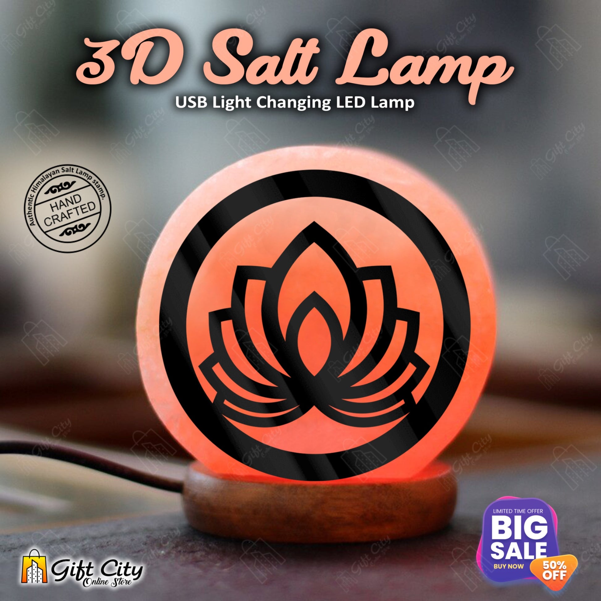 Kanwal Flower 3D Acrylic Sheet 7 Color Changing Salt Lamp